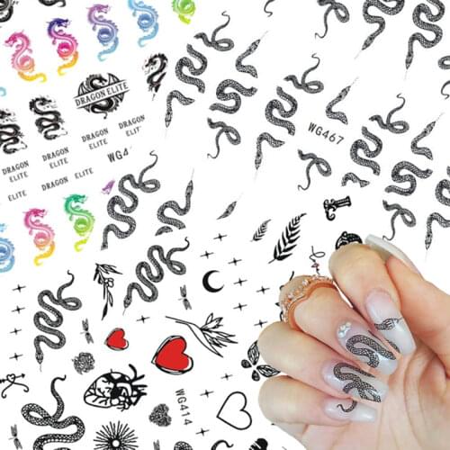 1pcs Black White Snake Nail Stickers Gold Colorful Dragon Design Manicure Slider 3D Nail Art Decorations Transfer Decal Wraps