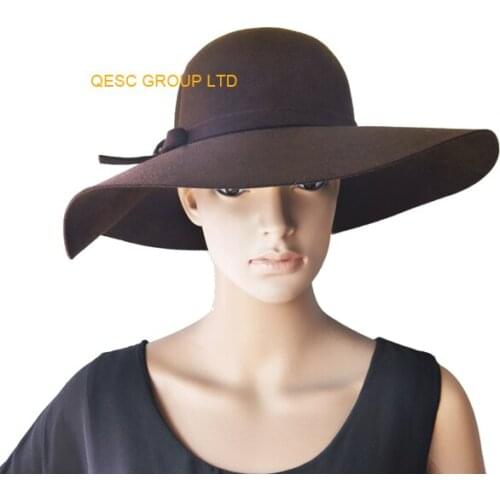 NEW Brown Big brim100% Wool felt hat with felt bow,best choice for winter church formal occasion or daily life
