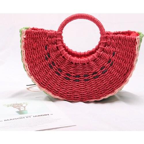 Watermelon Vacation Beach Straw Woven Bag Women Travel Shopper Bags Cute Fruit ABS Weaving Handmade Handbags and Purses Sac Gift