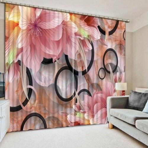 Luxury 3D Window Curtains Living Room wedding bedroom pink flower curtains Blackout curtain