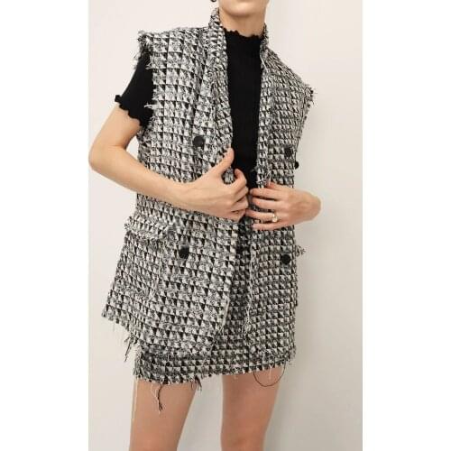 British texture tassel woolen houndstooth vest jacket OL retro double-breasted suit collar vest