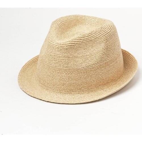 202106-HH7346 natural Handmade fine raffia weaving solid fedoras hat Outdoor men women holiday panama jazz cap