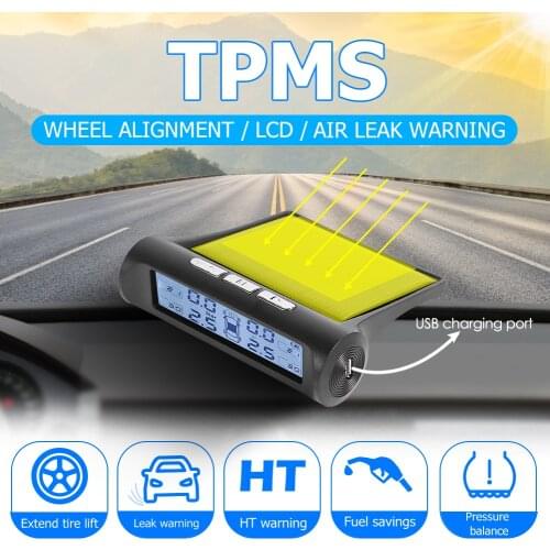 Smart Car TPMS Tire Pressure Monitoring System USB Solar Charge Auto Tire Tyre monitorin Auto Security Alarm with 4 Sensors