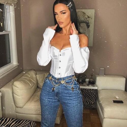 2020 Fall Sexy Slim Slack Shoulder Belted Waist Bandage Halter Long Sleeve Ladies Top Women Sexy Tops Shirts for Women