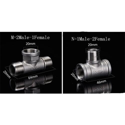 Tee 3 Way 304 Stainless steel Pipe fitting Connector 1/2" BSP Female x 1/2" BSP Male x 1/8" Thread for water fuel gas