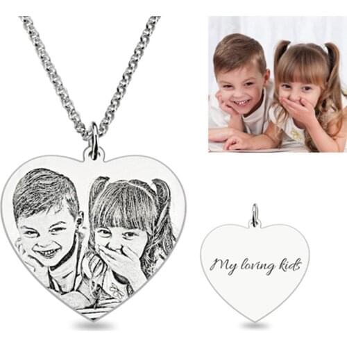 Uonney Dropshipping Engravable Necklace Jewelry For Women Heart Photo Pendant Necklace Personalized Gifts Mothers Day