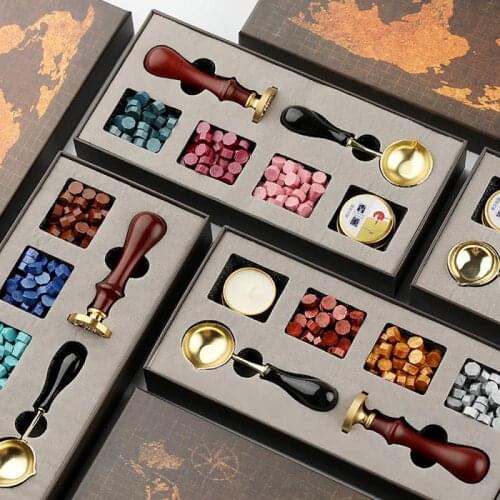 Vintage DIY Octagonal Sealing Wax Fire Lacquer Seal Set Fire Lacquer Wax Grain Gift Box Invitation Card Stamp Sealing Wax