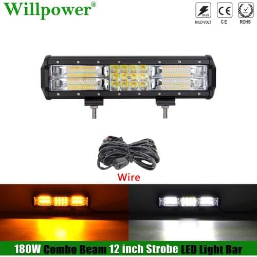 Off-Road Car 180W 12" Dual Color Strobe Light Bar Yellow White Flash LED Lightbar SUV ATV 4x4 Truck Amber Light Driving Fog Lamp