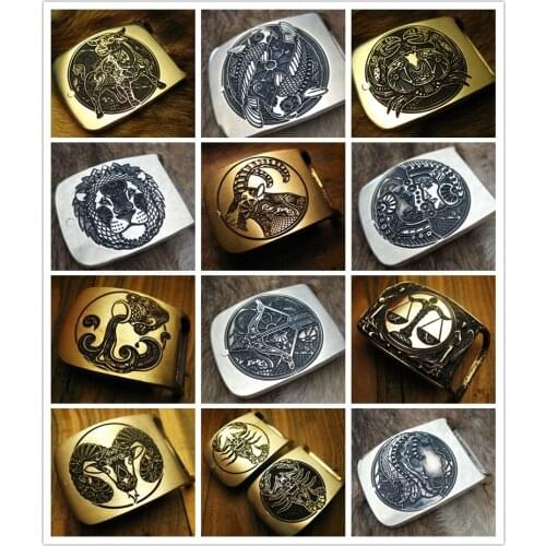 Handmade The Twelve constellations pattern High-grade Brass Belt Buckle | Mens Belt Head | Belt Accessories