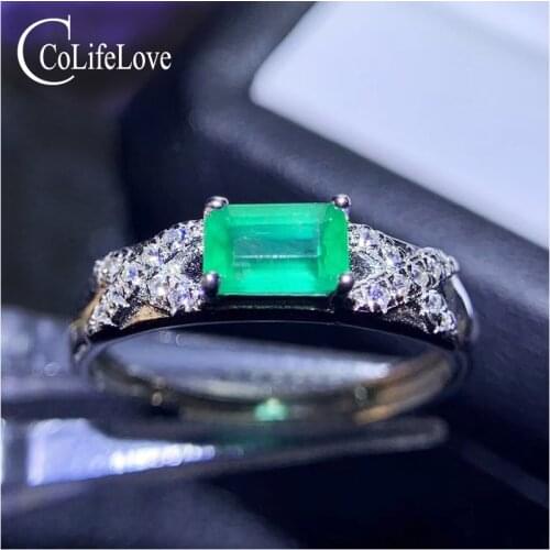 CoLife Jewelry 100% Genuine Emerald Engagement Ring for Woman 4*6mm 0.5ct Real Emerald Ring 925 Silver Emerald Jewelry