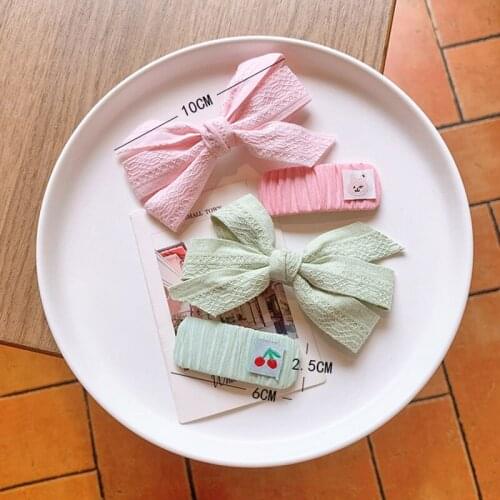 1 Set Sweet Candy-colored Bow Fabric Plaid BB Clip Girl Hair Pins Kids Hair Accessories