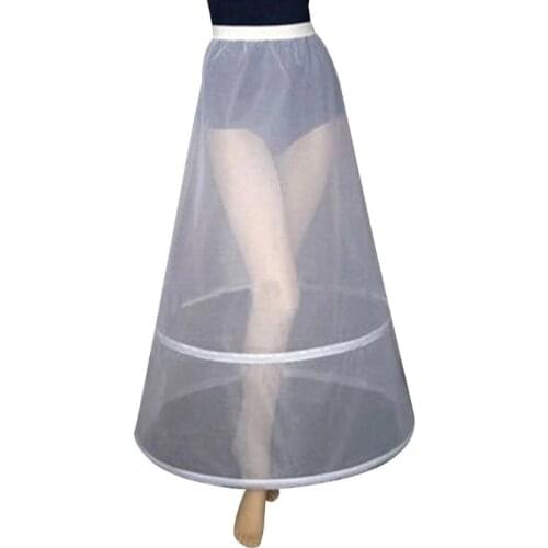 Womens Bridal 2 Hoops A-Line Ankle-Length Full Slip Petticoat One-Layer Elastic Empire Waist Wedding Dress Crinoline Underskirt