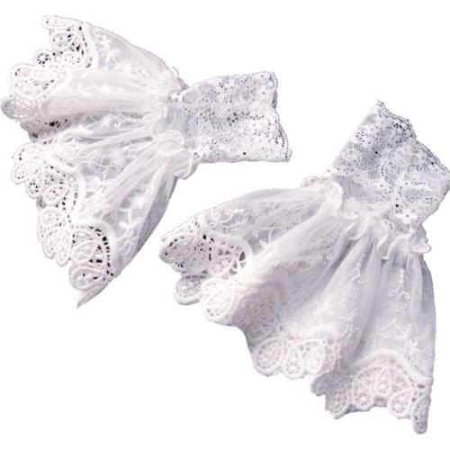 Female Sweater Fake Sleeves Hollow Crochet Lace Ruffles Horn Cuffs Wrist Warmers H37C