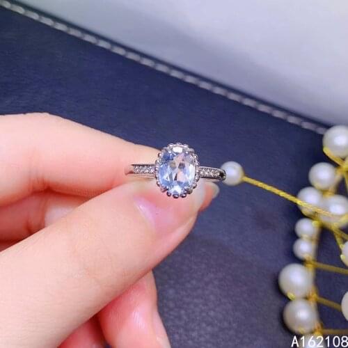 Fine Jewelry 925 Sterling Silver Inset With Natural Gemstone Womens Popular Elegant Simple Aquamarine Adjustable Ring Support D