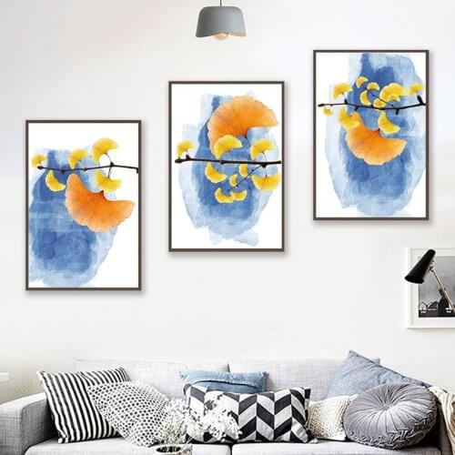 Blue Ink Painting Photo Ginkgo Leaf Home Decor Chinese Style Canvas Painting Posters And Prints Wall Pictures For Living Room