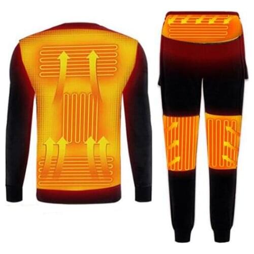 Winter Heated Underwear Fleece Lined Heating Thermal Underwear Set USB Electric Heated T-Shirts & Pants Battery Powered Ski Wear