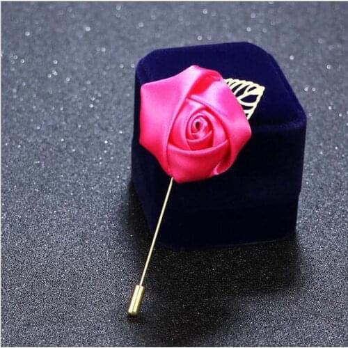 10Pcs Best Man Groom Boutonniere Rose Red Silk Satin Rose Flower men buttonhole Wedding Party Prom Man Suit Corsage Pin Brooch