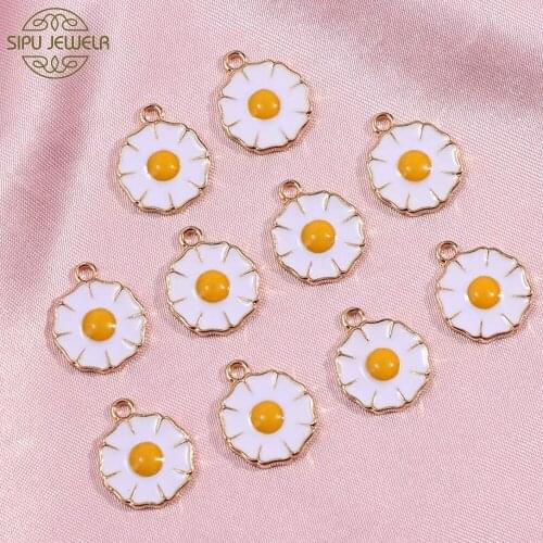 10Pcs Drop Oil Enamel Alloy Cute Daisy Charms 16*13mm Colorful Glazed Flower Charm For DIY Jewelry Making Earrings Accessories