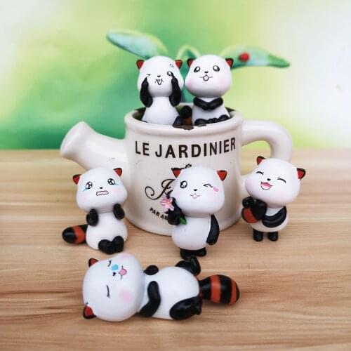 6pc Cute Red Panda Animal Miniature Fairy Garden Ornament DIY Glass Decor Small Figurine Statue Model Craft Home Decoration