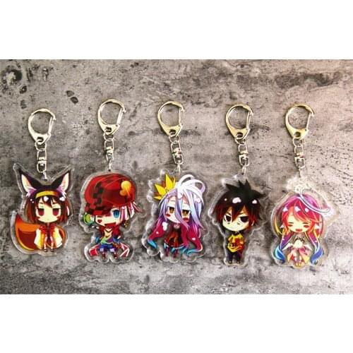 Anime Cosplay NO GAME NO LIFE Shiro Sora Jibril Acrylic Keychain Keyring Halloween Cartoon Key ring Pendant Christmas Gift