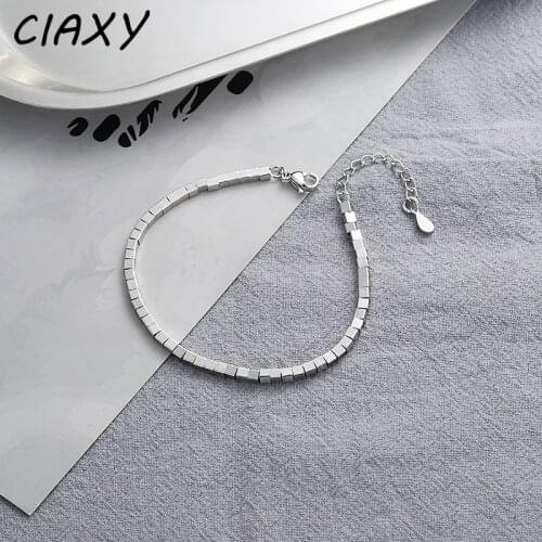 CIAXY 925 Sterling Silver Square Tube Bracelets for Women Personality Adjustable Chain Bracelet Cube Bead Geometric Jewelry