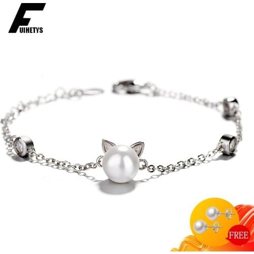 BaliJelry Pearl Zircon Bracelet for Women 925 Silver Jewelry Accessories Cat Shape Bracelets Wedding Engagement Gift Wholesale