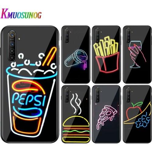 For OPPO A5 A9 2020 F7 Phone Cover Shell Fluorescent Food for OPPO Reno 2 Z 2Z 2F 3 4 Pro 5G Bright Black Phone Case