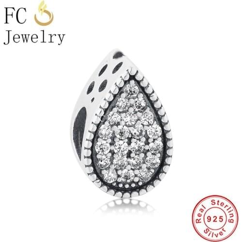 FC Jewelry Fit Original Pandora Charm Bracelet Authentic 925 Silver Waterdrop Pave Zircon Bead For Making Women Berloque 2021