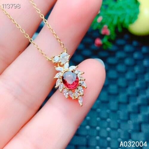 KJJEAXCMY Fine Jewelry 925 Sterling Silver inlaid Natural gemstone Garnet Female Pendant Necklace exquisite Support test