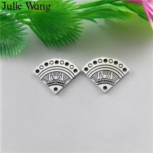Julie Wang 20pcs Fan-shaped Alloy Antique Silver Color Round Charms For Necklace Pendants Findings Jewelry Making Accessory