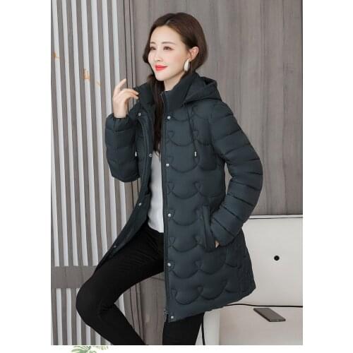 Solid Color Cotton Jacket Women Winter Long Coats New Fashion Casual Thin Hooded Down Jackets Female Y300