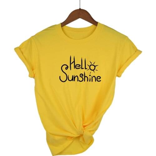 Summer Plus Size T-shirt Hello Sunshine Letters Print T Shirt Women 100%Cotton O Neck Short Sleeve TShirt Graphic Tees Girl Tops