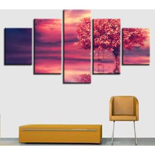 Modular Canvas HD Prints Posters Home Decor Wall Art Pictures 5 Pieces Red Clou & Tree Art Scenery Landscape Paintings No Frame