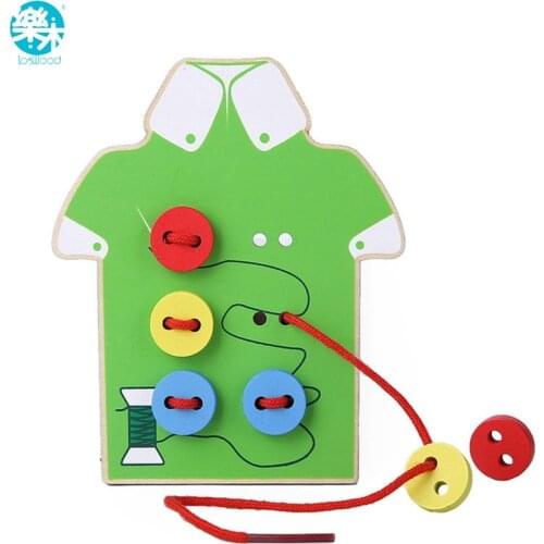 Montessori Education Wooden 2 Kinds Wear The Button Wooden Toys Threading Board Beaded Blocks Child Birthday Gift