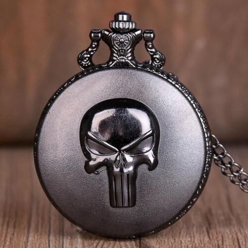 New Anime Punisher Skull Quartz Pocket Watches Necklace Chain Pocket Watches For Mens Womens Antique Unisex Watch Best Gifts