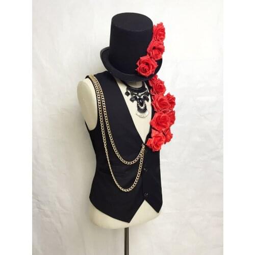 New fashion Mens Vintage Rose decoration suit vest costumes Nightbar singer DJ ds costumes show stage performance vest