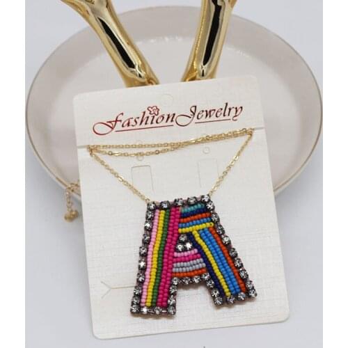 New Bohemian Rhinestone Rice Beads Large Letter Necklace Fashion temperament personality exaggerated letter necklace 531