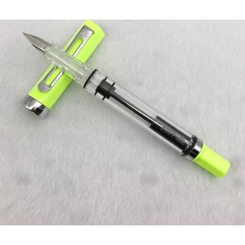 Nice Fluorescent Green Fountain Pen 1pc Transparent 0.5mm 0.38mm Nib for Choose Plastic Student Writing Ink Pens Stationery