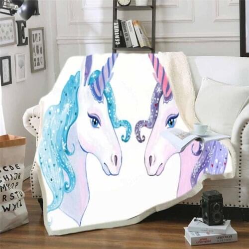 Colorful Unicorn Velvet Plush Wool Blanket Cute 3D Printed Bedspread Sherpa Blanket On The Sofa Quilt Cover Travel Girl Bedding