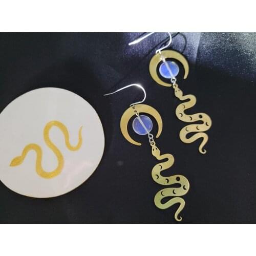 Snake and Moon Opal Earrings | Wiccan Jewellery|birthday Gift |gift for Her