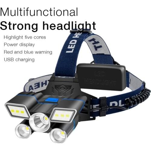LED Headlight Outdoor Strong Light Waterproof USB Rechargeable COB Lighting Camping Fishing Light Red Light Warning