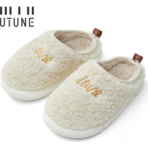 UTUNE Winter Fluffy Women Indoor Slippers Warm Plush Thick Sole Men Shoes Non-slip Soft Cartoon Parent-Child Home Slippers Cute