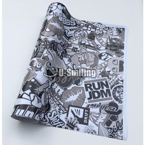 HD JDM Black White Sticker Bomb Vinyl Wrap Car Vinyl Wrap Foil Sticker Sheet Bubble Free Bike Console Computer Cover