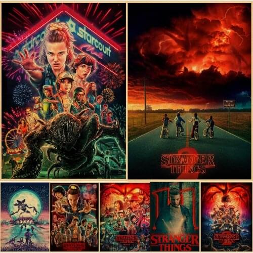 Vintage Stranger Things Poster Season 3 2 1 Characters Retro TV Movie Prints Silk Wall Art Living Stickers Bedroom Decor