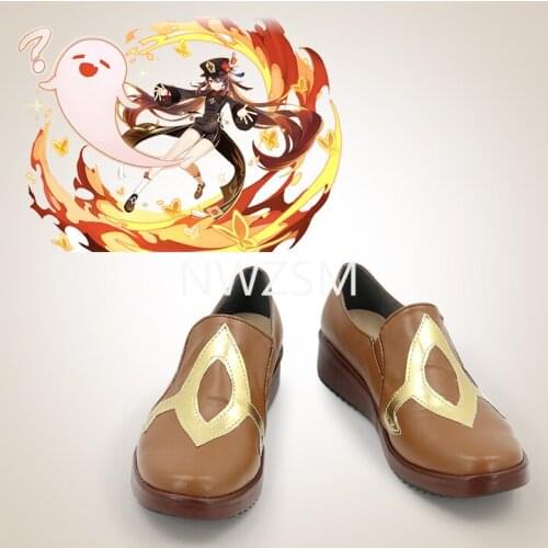 Anime Genshin Impact HuTao Cosplay Women shoes Brown shoes Cosplay Anime Cosplay shoes Artificial leather shoes Halloween COS