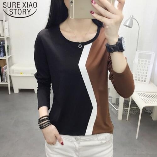 New Autumn Cotton Spliced Women Tops 2019 Regular women Office Lady Long Sleeve Round Collar women clothing 5576 50