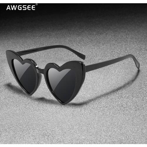 AWGSEE Vintage Sexy Cat eye Heart Design Sunglasses Women Girl Luxury Brand Designer Love Pink Shades Inspiration design UV400