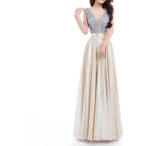 Pearls Renter Open Back ONE Line Long Evening Dress Party Elegant Vestido De Festa Fast Shipping Evening Dress
