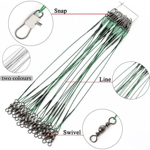 10pcs/lot 2 Color 15cm/20cm/25cm Anti Bite Steel Fishing Line Steel Wire Leader With Swivel Accessory Olta Lead Core Leash