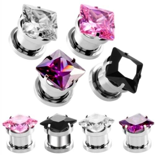 2PCS Stainless Steel Ear Gauges Plugs Tunnels Screw Expansion Fashion White Pink Crystal Ear Plug Piercing Body Jewelry Hot Sale